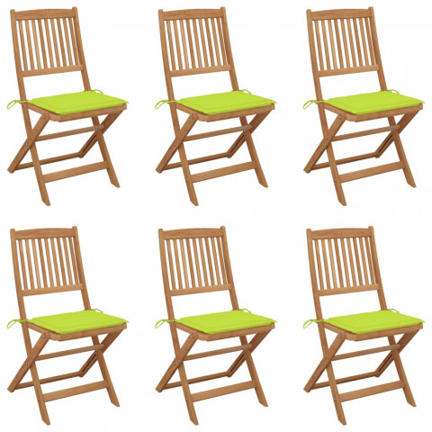 Chaises pliables de jardin 6 pcs avec coussins bois d'acacia vert vif