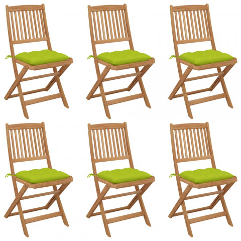 Chaises pliables de jardin 6 pcs avec coussins bois d'acacia vert vif