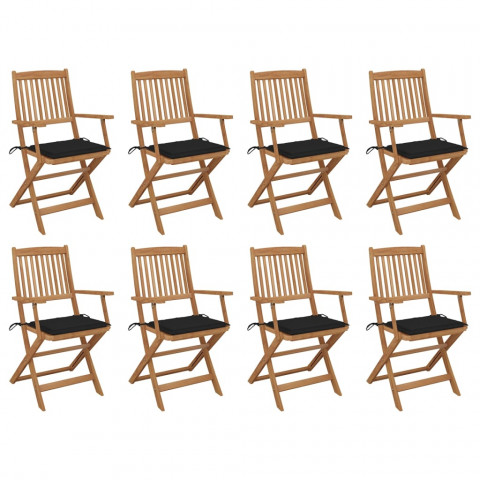 Chaises pliables d'extérieur avec coussins 8 pcs bois d'acacia