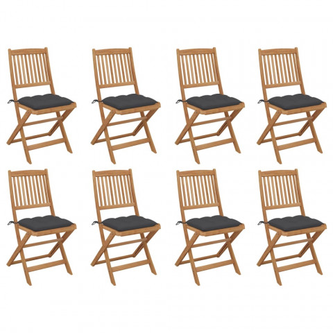 Chaises pliables d'extérieur avec coussins 8 pcs bois d'acacia - Couleur au choix