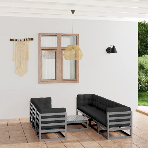 salon de jardin 8 pcs avec coussins bois de pin massif