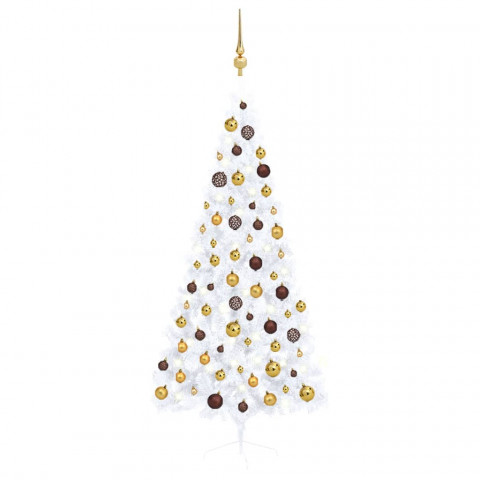  Demi-arbre de Noël artificiel avec LED et boules Blanc 180 cm