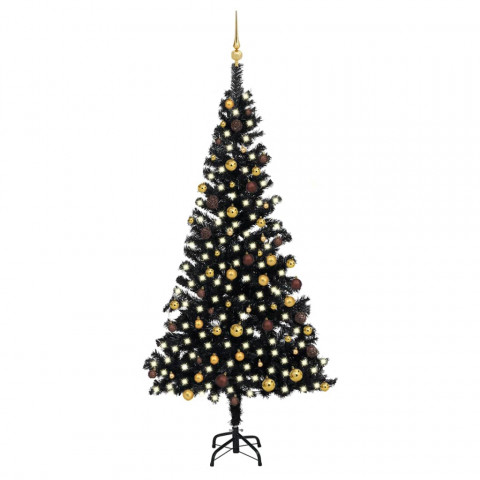  Arbre de Noël artificiel avec LED et boules Noir 210 cm PVC