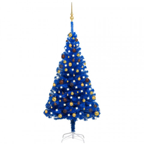  Arbre de Noël artificiel avec LED et boules Bleu 150 cm PVC