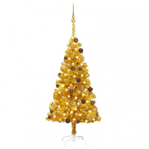 Arbre de noël artificiel avec led et boules doré 120 cm pet