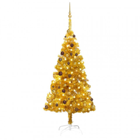  Arbre de Noël artificiel avec LED et boules Doré 180 cm PET