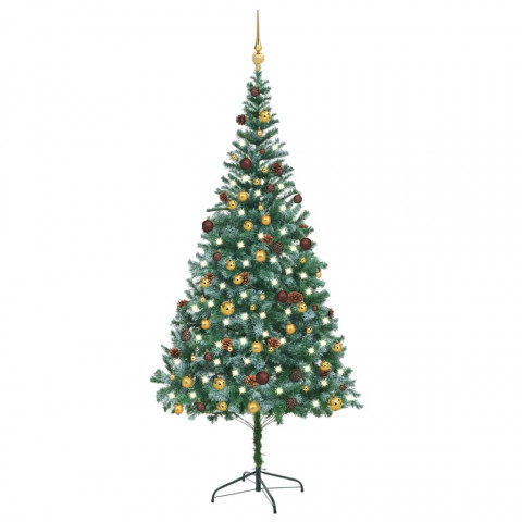  Arbre de Noël artificiel LED et boules et pommes de pin 210 cm