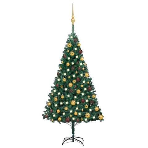 Arbre de noël artificiel avec led et boules vert 120 cm pvc