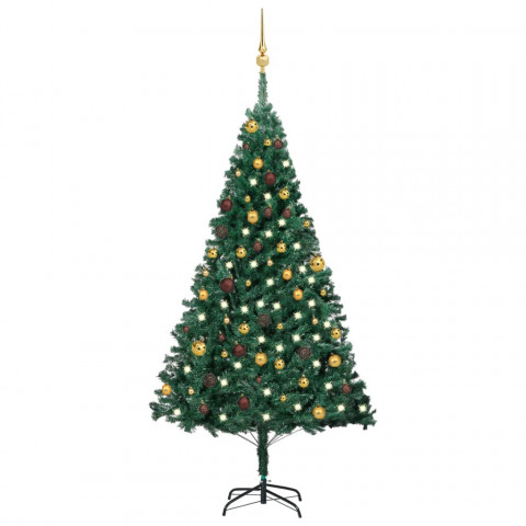  Arbre de Noël artificiel avec LED et boules Vert 180 cm PVC