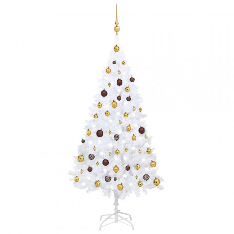  Arbre de Noël artificiel avec LED et boules Blanc 150 cm PVC