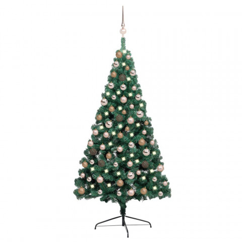  Demi-arbre de Noël artificiel avec LED et boules Vert 150 cm