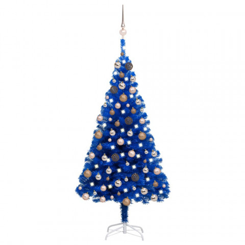 Arbre de noël artificiel avec led et boules bleu 120 cm pvc