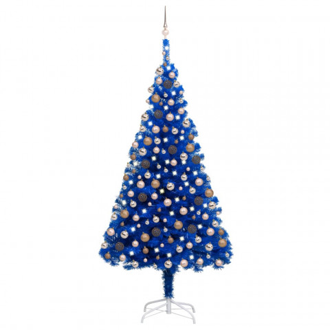  Arbre de Noël artificiel avec LED et boules Bleu 210 cm PVC