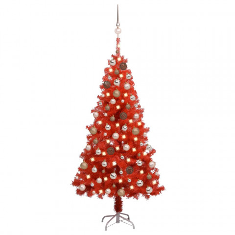  Arbre de Noël artificiel avec LED et boules Rouge 150 cm PVC