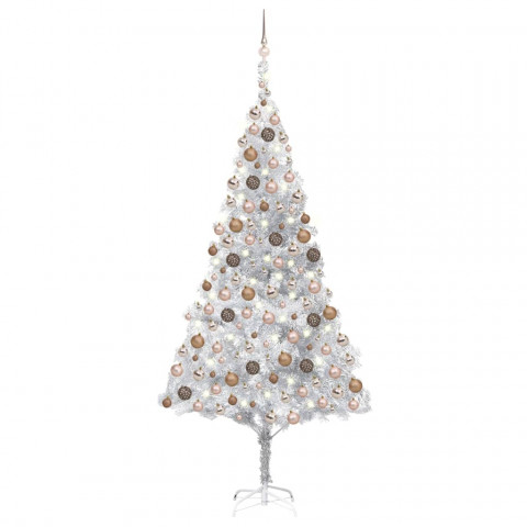 Arbre de noël artificiel avec led et boules argenté 210 cm pet