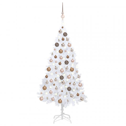  Arbre de Noël artificiel avec LED et boules Blanc 120 cm PVC