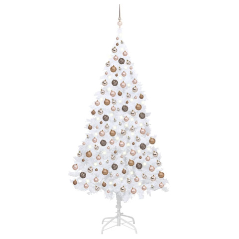 Arbre de noël artificiel pré-éclairé et boules blanc 240 cm