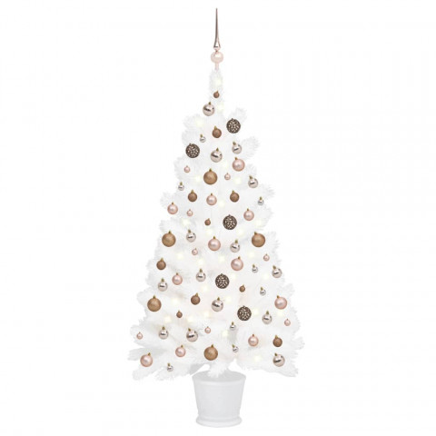 Arbre de noël artificiel avec led et boules blanc 65 cm