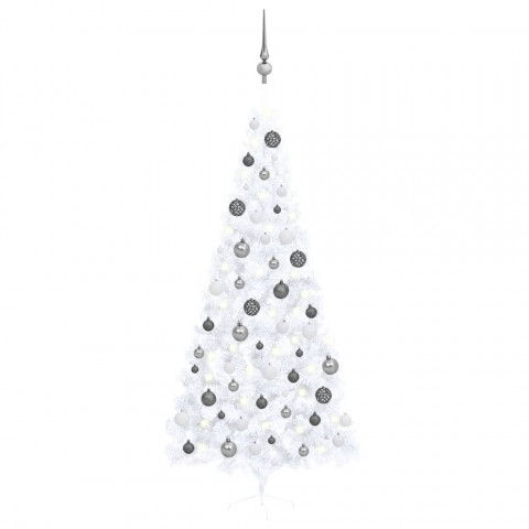  Demi-arbre de Noël artificiel avec LED et boules Blanc 240 cm