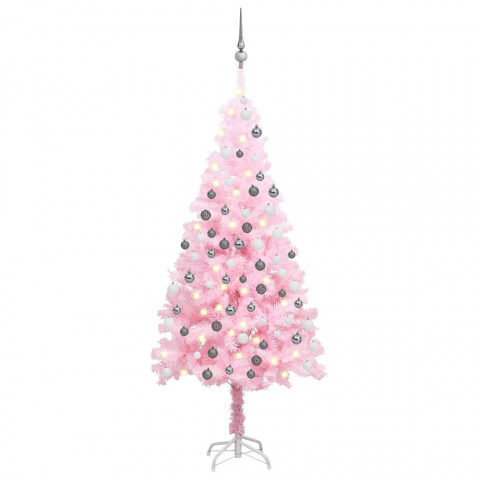  Arbre de Noël artificiel avec LED et boules Rose 180 cm PVC