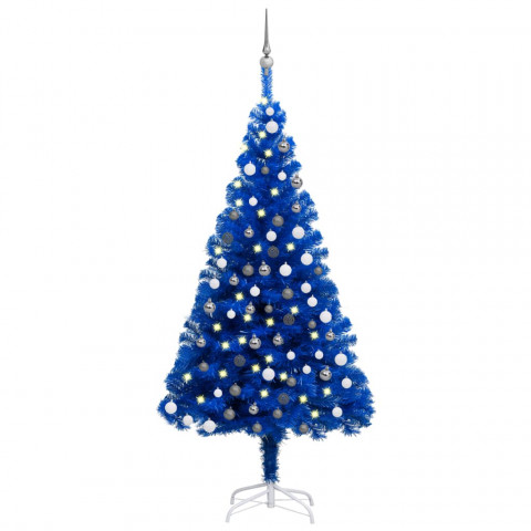  Arbre de Noël artificiel avec LED et boules Bleu 180 cm PVC