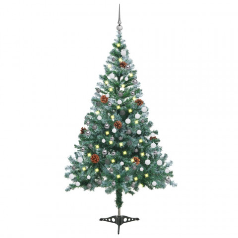  Arbre de Noël artificiel givré LED boules pommes de pin 150 cm