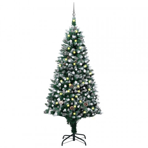  Arbre de Noël artificiel LED et boules et pommes de pin 210 cm