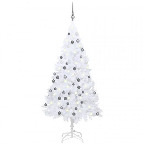  Arbre de Noël artificiel avec LED et boules Blanc 180 cm PVC