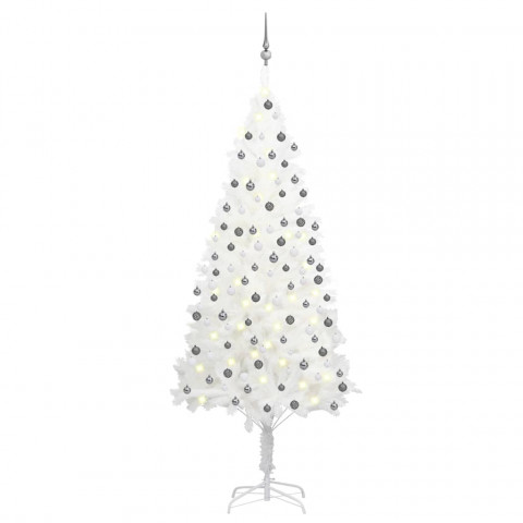  Arbre de Noël artificiel avec LED et boules Blanc 210 cm