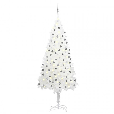  Arbre de Noël artificiel avec LED et boules Blanc 240 cm