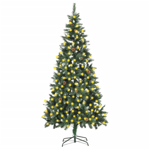 Sapin de noël artificiel avec led et pommes de pin 210 cm