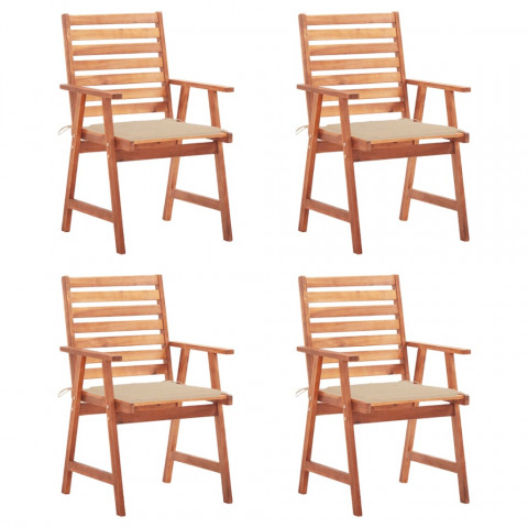 Chaises à dîner d'extérieur 4 pcs avec coussins acacia massif