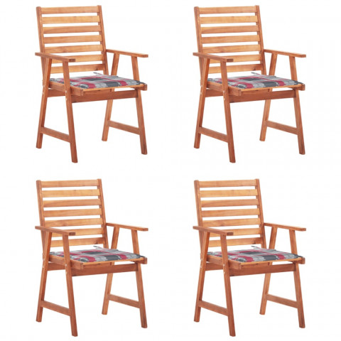 Chaises à dîner d'extérieur 4 pcs avec coussins acacia massif