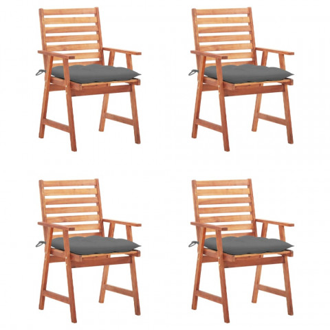 Chaises à dîner d'extérieur 4 pcs avec coussins acacia massif