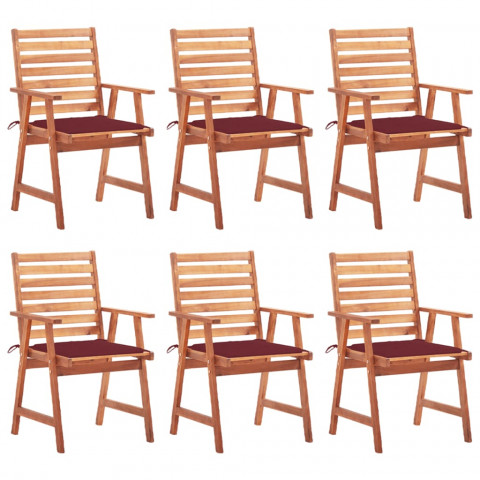 Chaises à dîner d'extérieur 6 pcs avec coussins acacia massif