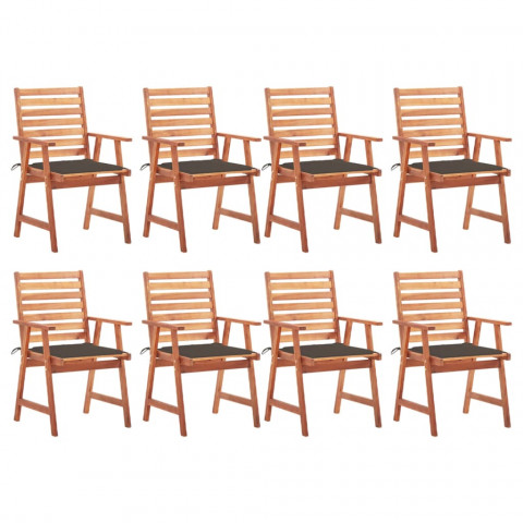 Chaises à dîner d'extérieur 8 pcs avec coussins acacia massif