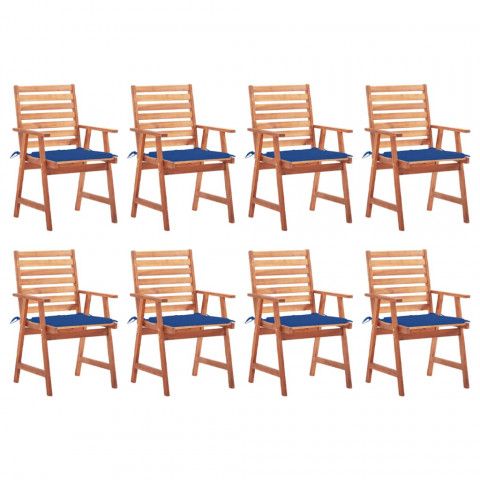 Chaises à dîner d'extérieur 8 pcs avec coussins acacia massif