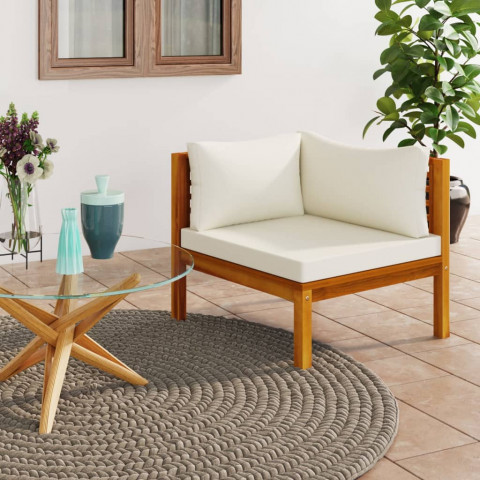 Canapé d'angle sectionnel et coussin blanc crème bois d'acacia