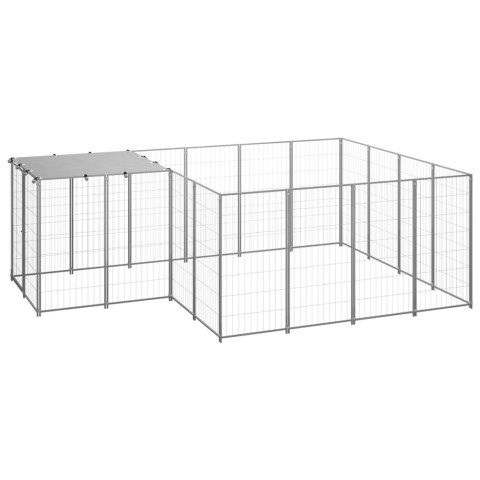Chenil extérieur cage enclos parc animaux chien argenté 6,05 m² acier  02_0000292