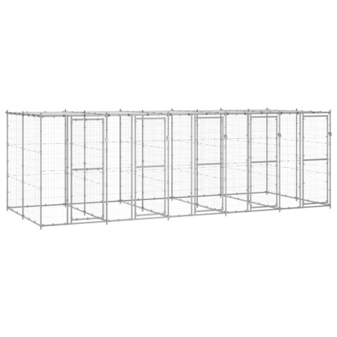 Chenil extérieur cage enclos parc animaux chien extérieur acier galvanisé avec toit 12,1 m² 