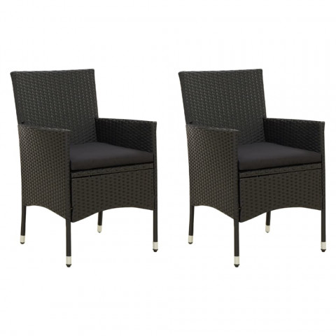 Chaises de jardin 2 pcs avec coussins résine tressée noir