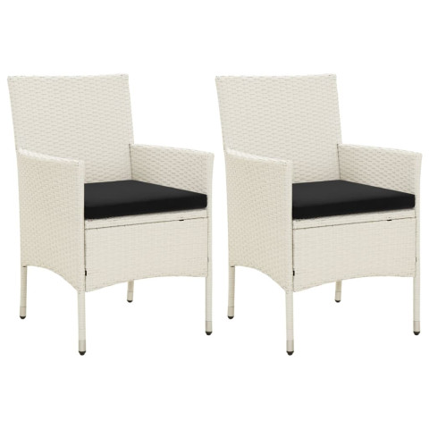 Chaises de jardin avec coussins 2 pcs résine tressée blanc