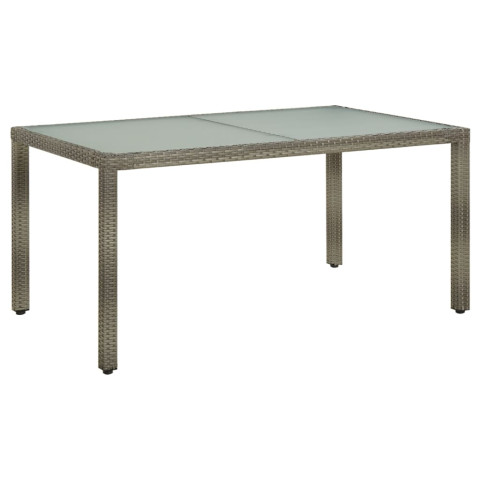 Table de jardin 150x90x75 cm verre trempé et poly rotin gris