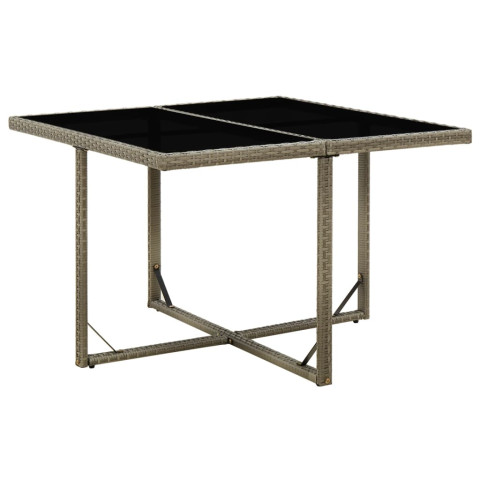 Table de jardin gris 109x107x74 cm résine tressée et verre