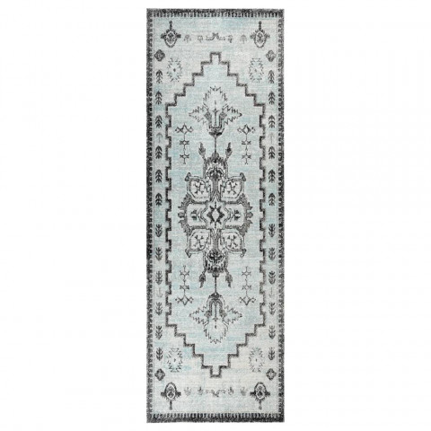 Tapis à tissage plat d'extérieur 80x250 cm vert et gris