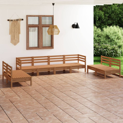 Salon de jardin 8 pcs marron miel bois de pin massif