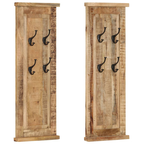 Porte-manteaux 2 pcs bois massif de manguier 38x100 cm