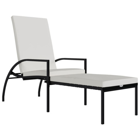 Transat chaise longue bain de soleil lit de jardin terrasse meuble d'extérieur avec repose-pied résine tressée noir helloshop26 02_0012592