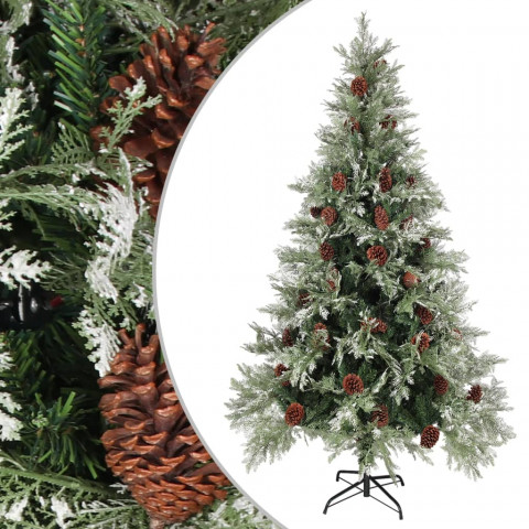 Sapin de noël avec pommes de pin vert et blanc 195 cm pvc et pe