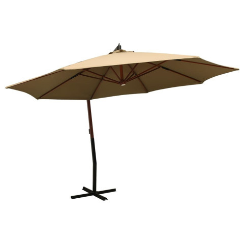 Parasol mobilier de jardin suspendu avec mât en bois 350 cm taupe helloshop26 02_0008712